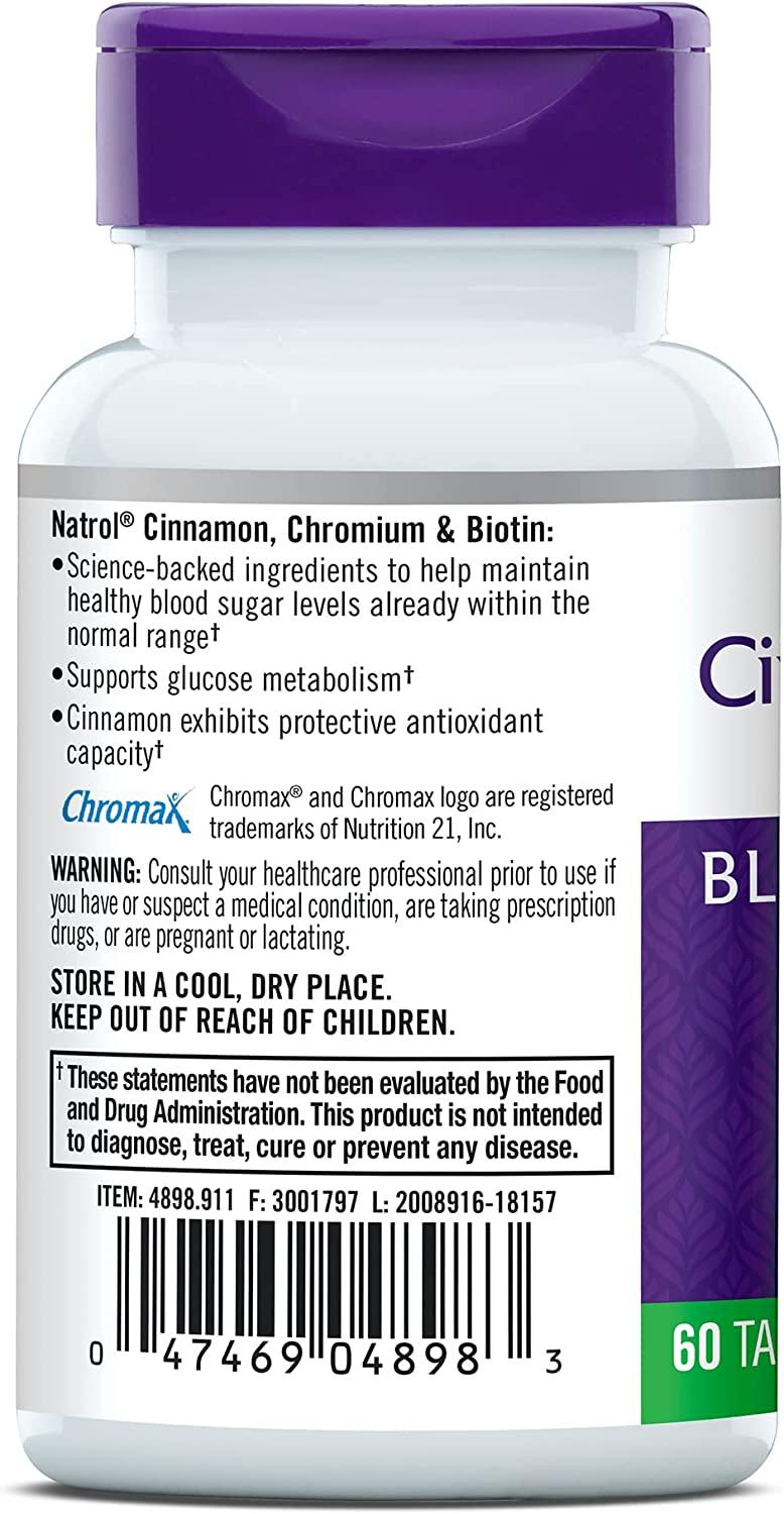 Natrol Cinnamon Chromium Biotin Tablets, 60 Count 60 Count (Pack of 1