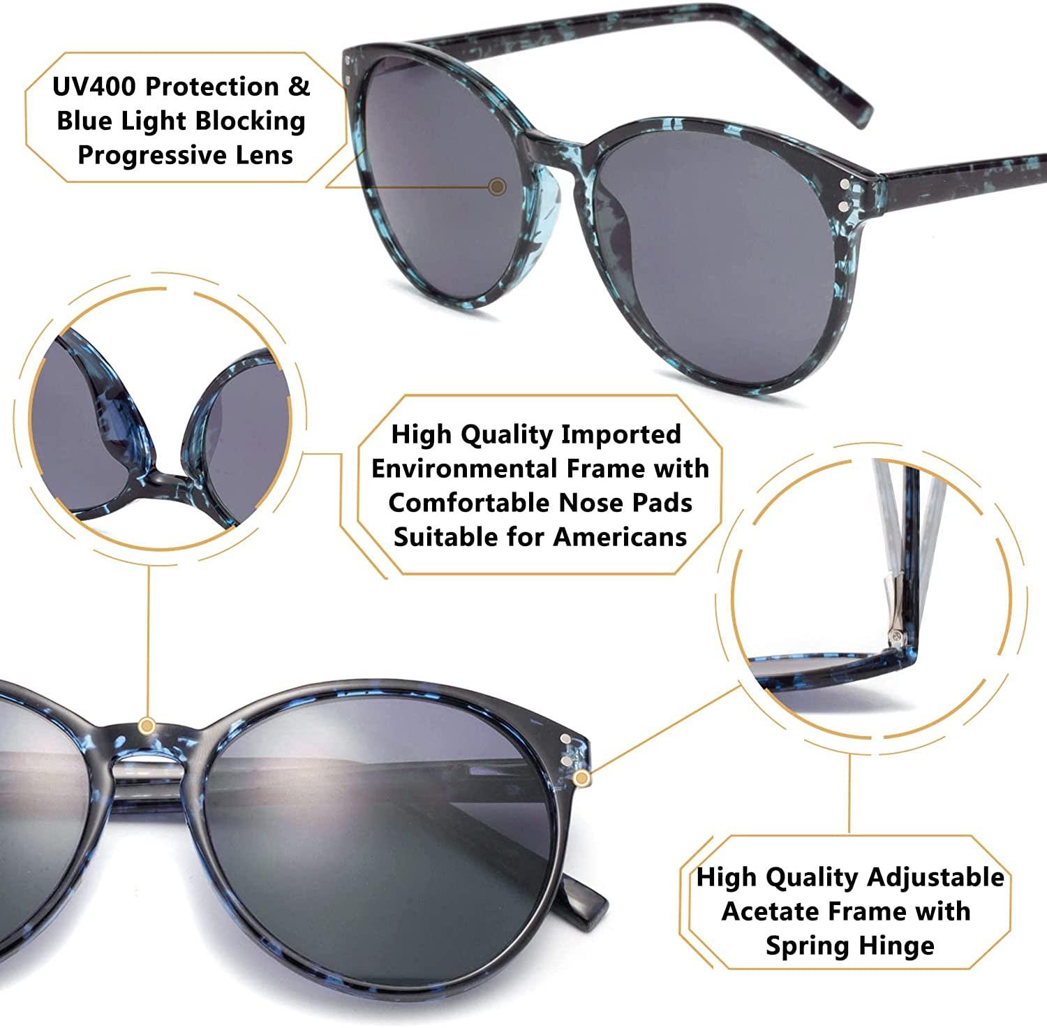 Amorays Cat Eyes Progressive Multifocal Reading Sunglasses UV Protection  Anti Blue RaysTrifocal Sun Readers for Women Blue 200.0 x