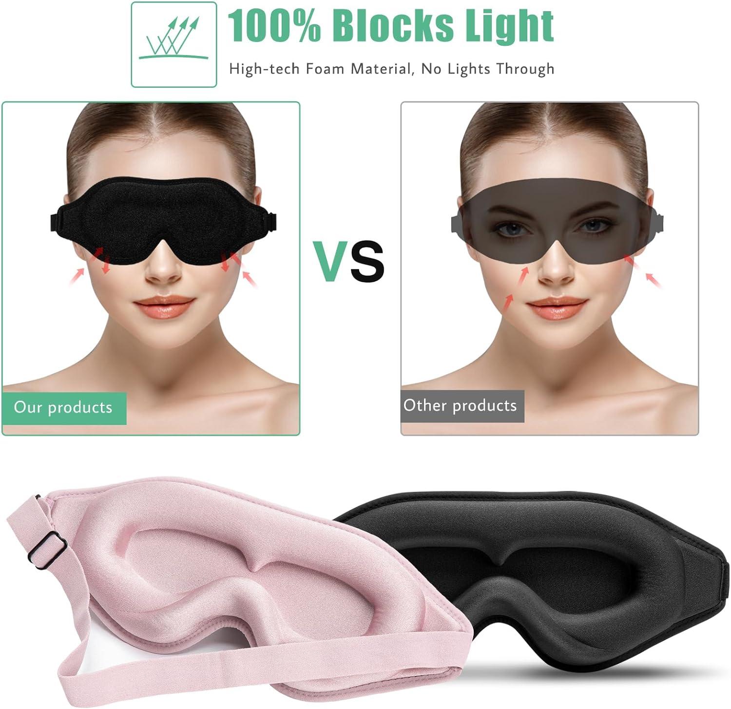 2 Pack 3D Eye Mask for Sleeping and Warm Eye Compress Set Black
