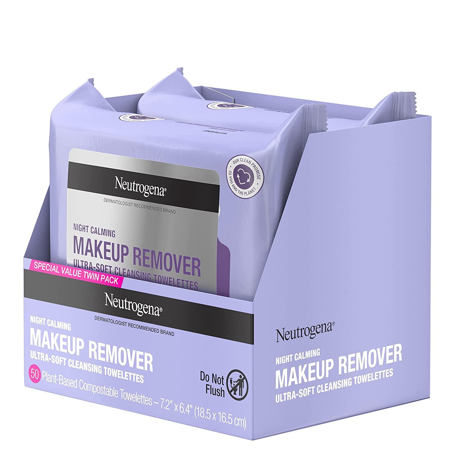 Neutrogena Night Calming Cleansing Makeup Remover Face Wipes, Nighttime
