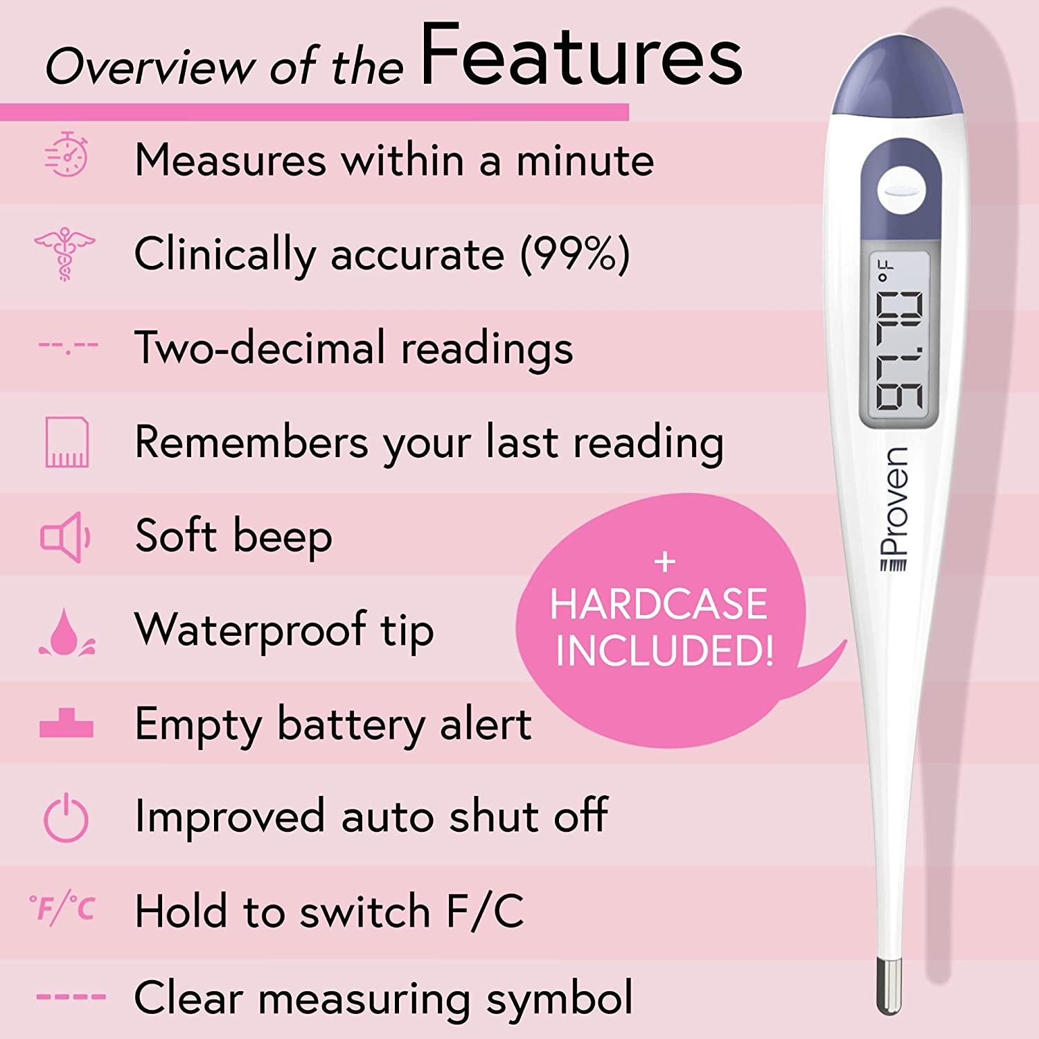 Digital Basal Thermometer, 1/100th Degree High Precision, Quick 60-Sec  Reading, Memory Recall, Accurate BBT Thermometer for Natural Ovulation  Tracking by iProven