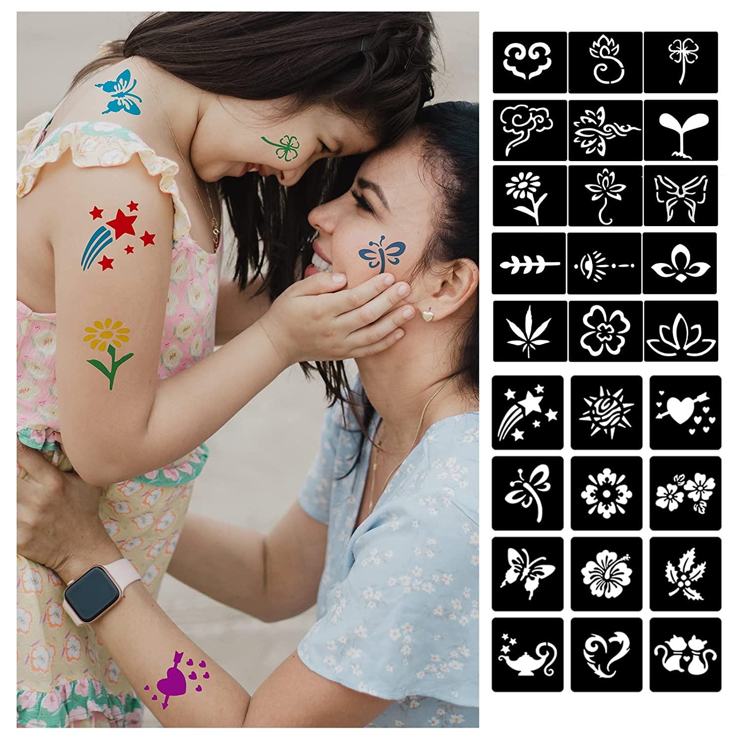 GFHIH henna tattoo template 100 pieces, 22 black tattoo templates, reusable Henna  tattoo kit, suitable for girls, DIY tattoo template, body art template  xB-22 sheet