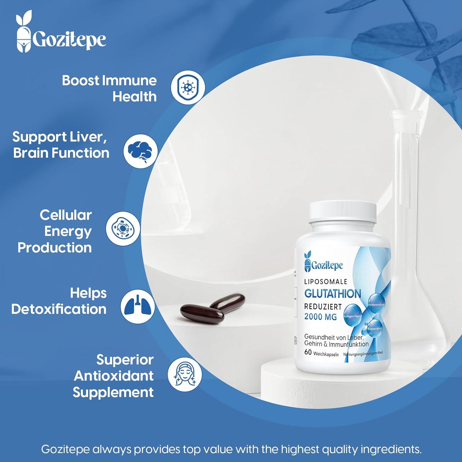what does glutathione shot do Liposomal Glutathione Reduced 2000mg per Serving | Glutathione Supplement  with Hyaluronic Acid + Collagen Peptide + Resveratrol for Powerful  Antioxidant | 10x Better Absorption (180 Count (Pack of 3))