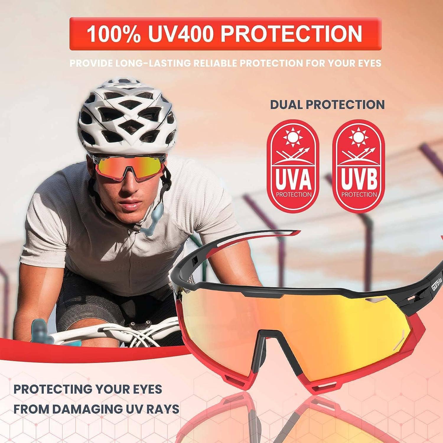 Gurzita Polarized Cycling Glasses Sports Sunglasses for Men Women,P-V Style  UV400,for Baseball Cycling Running Driving Red