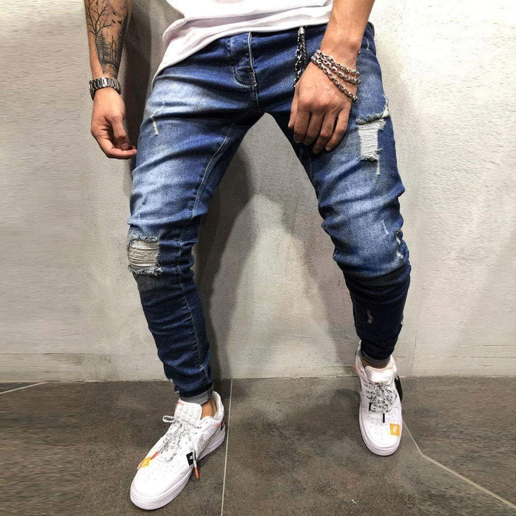 Jeans for Men, Teen Boys Fashion Skinny Jeans Washed Slim Fit Ripped Distressed BikerJeans Denim Pants Dark Blue 33