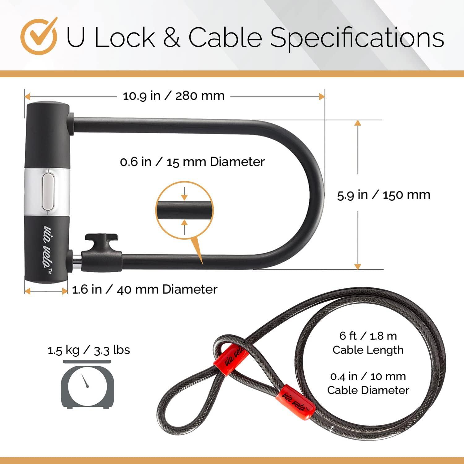 2022 Via Velo Electric Bike Lock Set HeavyDuty Steel U Lock, Folding