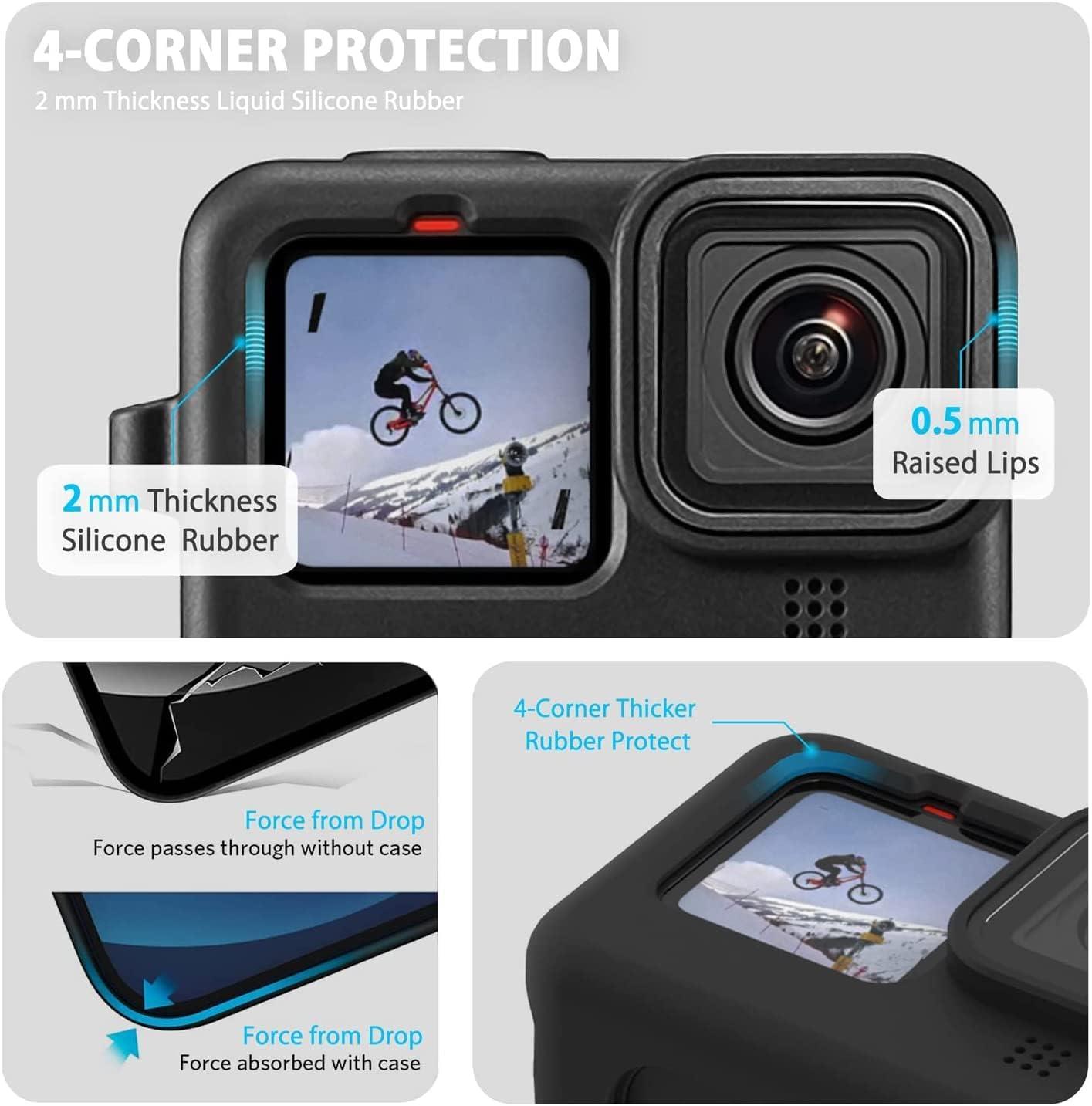 FitStill Silicone Sleeve Case for Go Pro Hero 11 /Hero 10 /Hero 9 Black,  Battery Side Cover & Screen Protectors & Lens Caps & Lanyard for Go Pro  Hero 11 /10 /