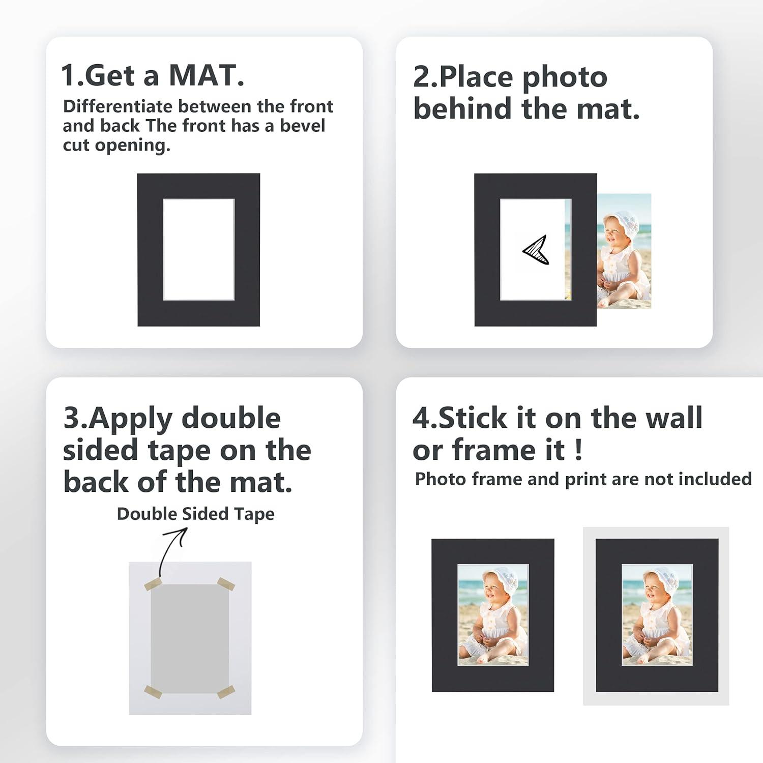 Somime 25 Pack Black Picture Mats - 11x14 Pre-Cut Mats for 8x10 Photos -  White Core Bevel Cut Frame Matte, Acid Free, Ideal for Frames, Artwork and