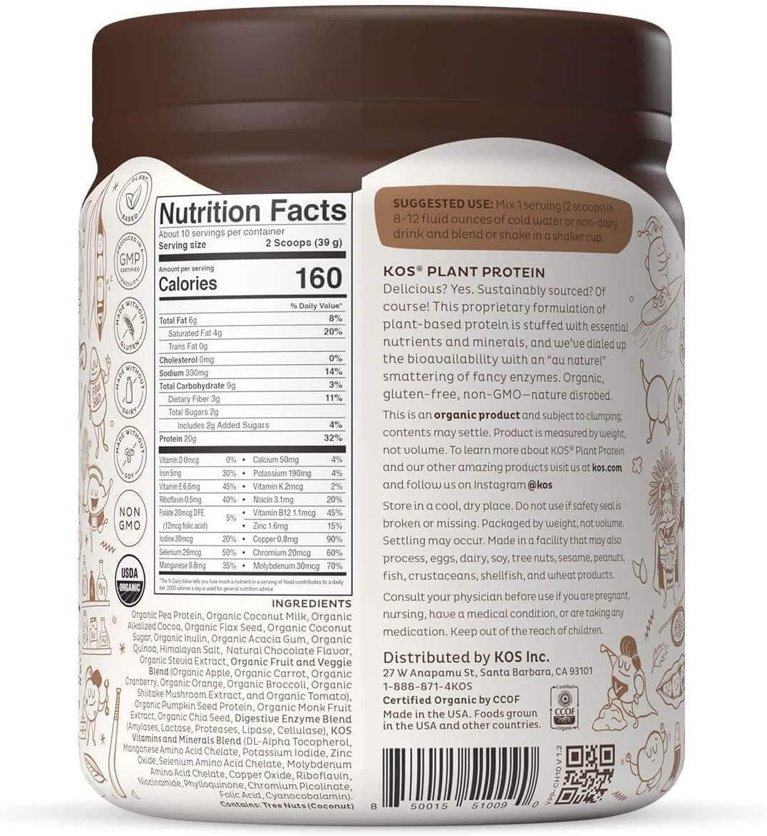 KOS Vegan Protein Powder, Chocolate - Low Carb Pea Protein ...