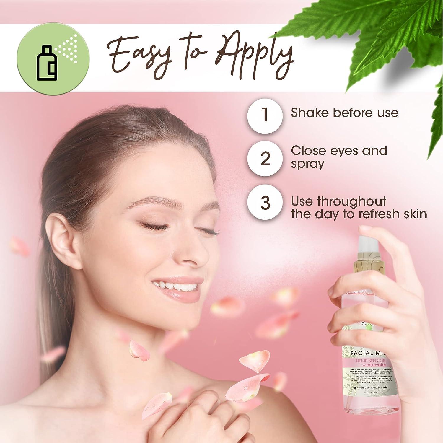 Hemp + Hydrating Face Mist Rose Water Spray for Face Hemp Seed Oil