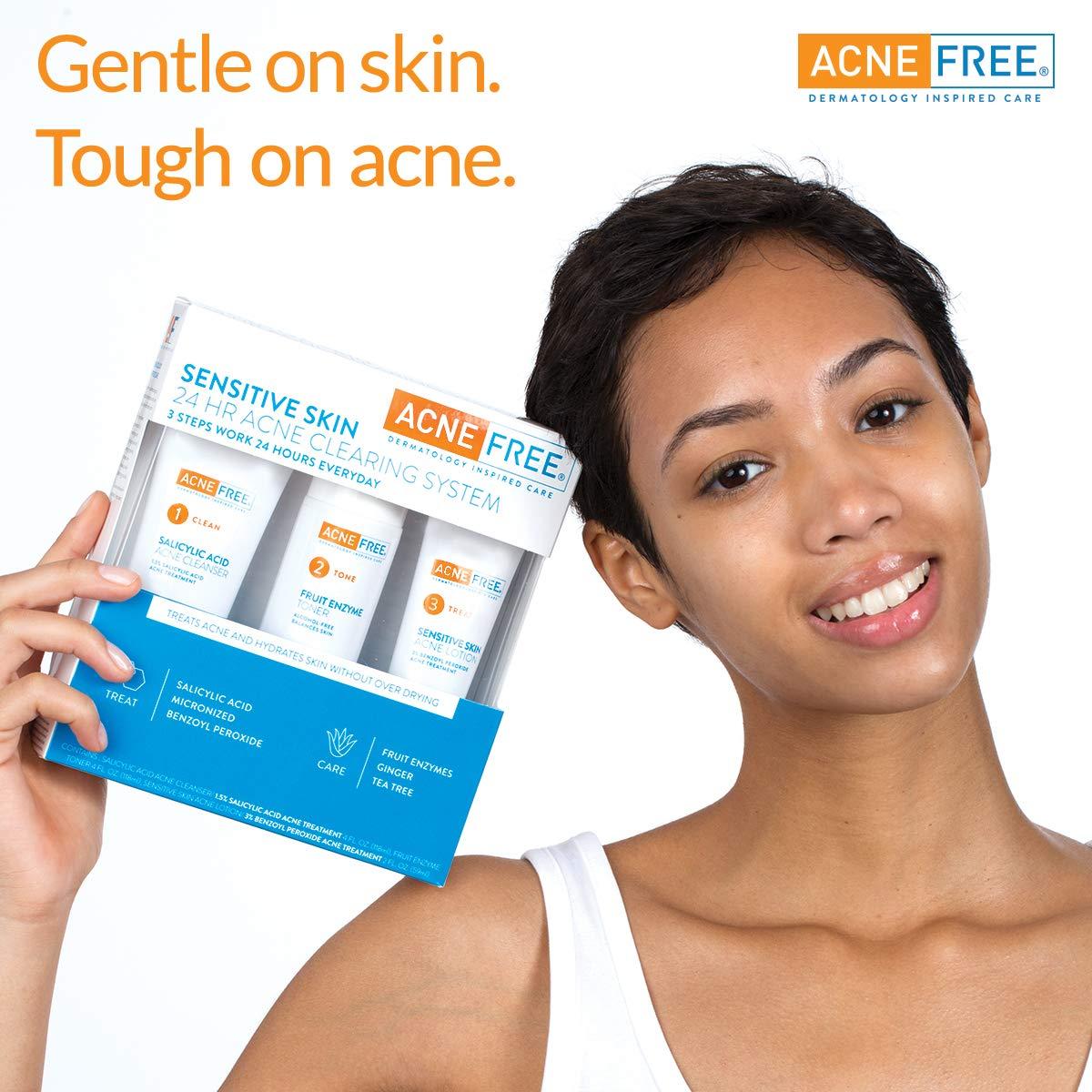 Acne Free 3Step Acne Treatment Kit with Salicylic Acid Face Wash, AlcoholFree Toner, & Benzoyl