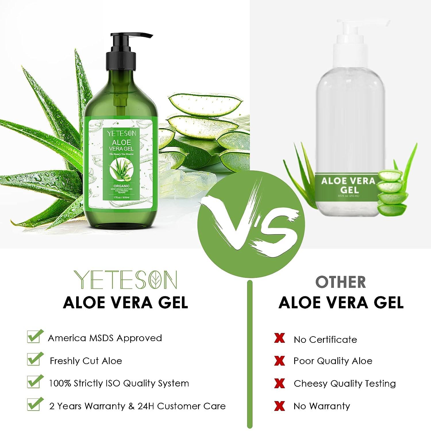 YETESON Aloe Vera Gel After Sun - Natural Organic Skin Care for Hydrating &  Soothing Face, Body,