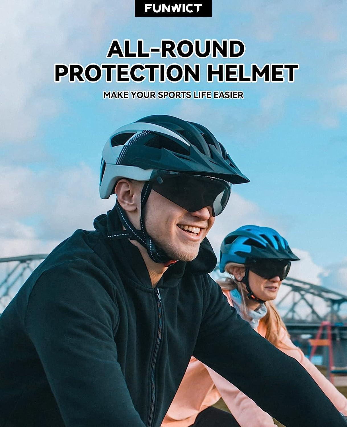 FUNWICT Adult Bike Helmet with Visor and Goggles for Men Women