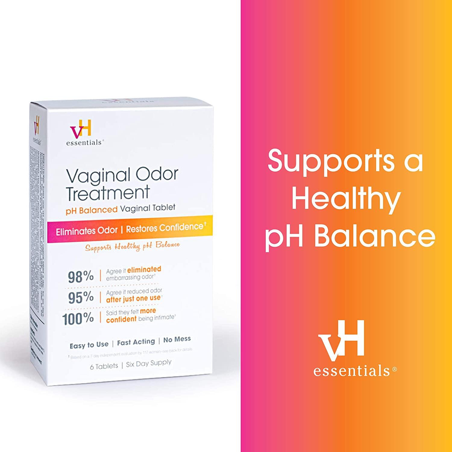 vH essentials Vaginal Odor Treatment pH Balanced Vaginal Suppositories 6 Tablets With
