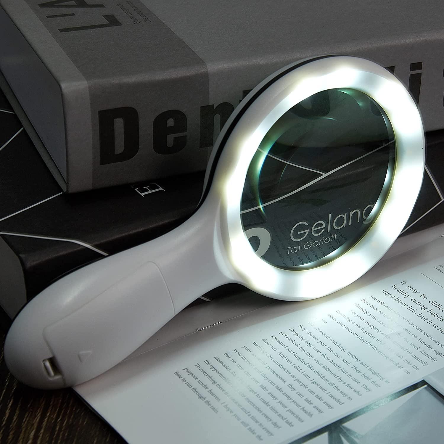 Magnifying Glass with Light, MOJINO 10X Lighted Large Handheld Reading