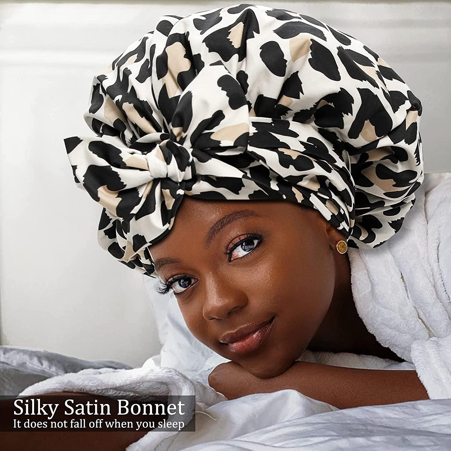 Satin Bonnet for Women, Silk Bonnet for Curly Hair, Silk Hair Bonnet for  Sleeping Satin Bonnets for Black Women, Extra Large Bonnet for Braids with  Tie Band Coffee