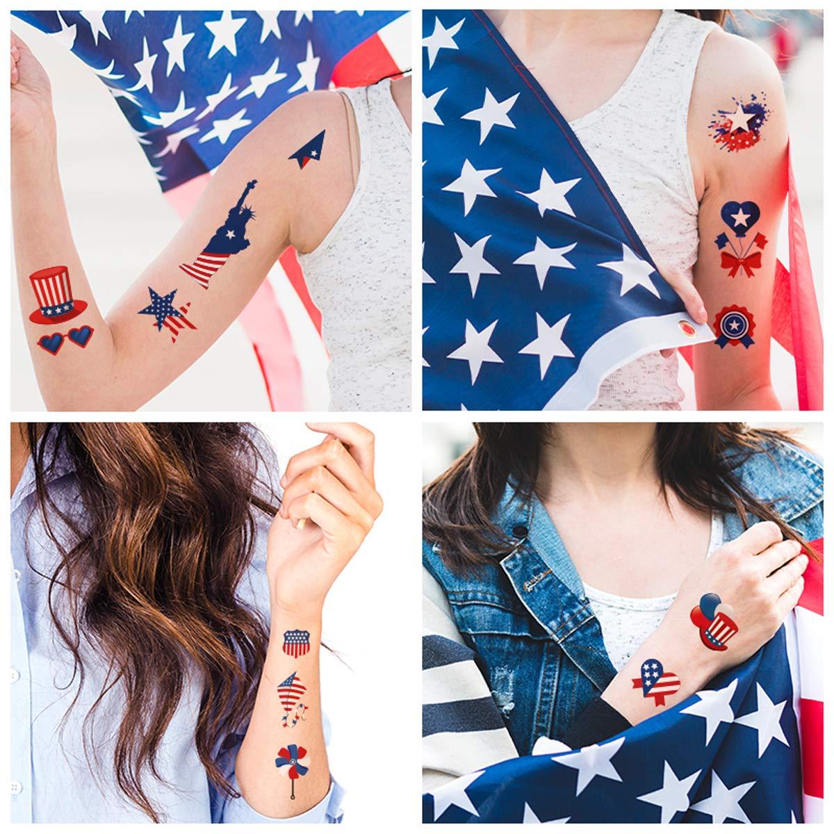110 PCS Patriotic Temporary Tattoos for Adults Kids Fourth of July