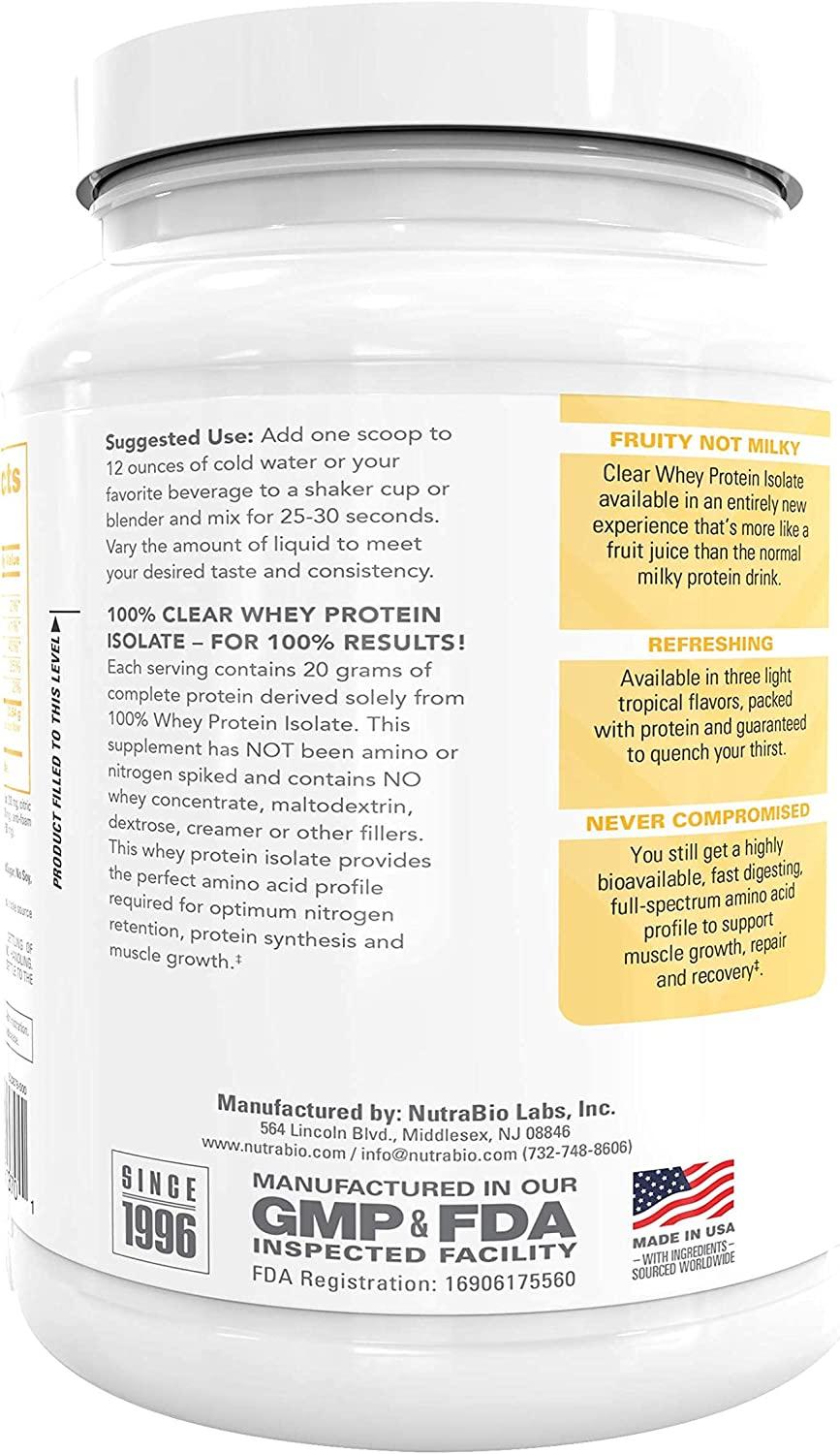 NutraBio Clear Whey Protein Isolate Pure Whey Isolate for Men and Women, Delicious Fruit