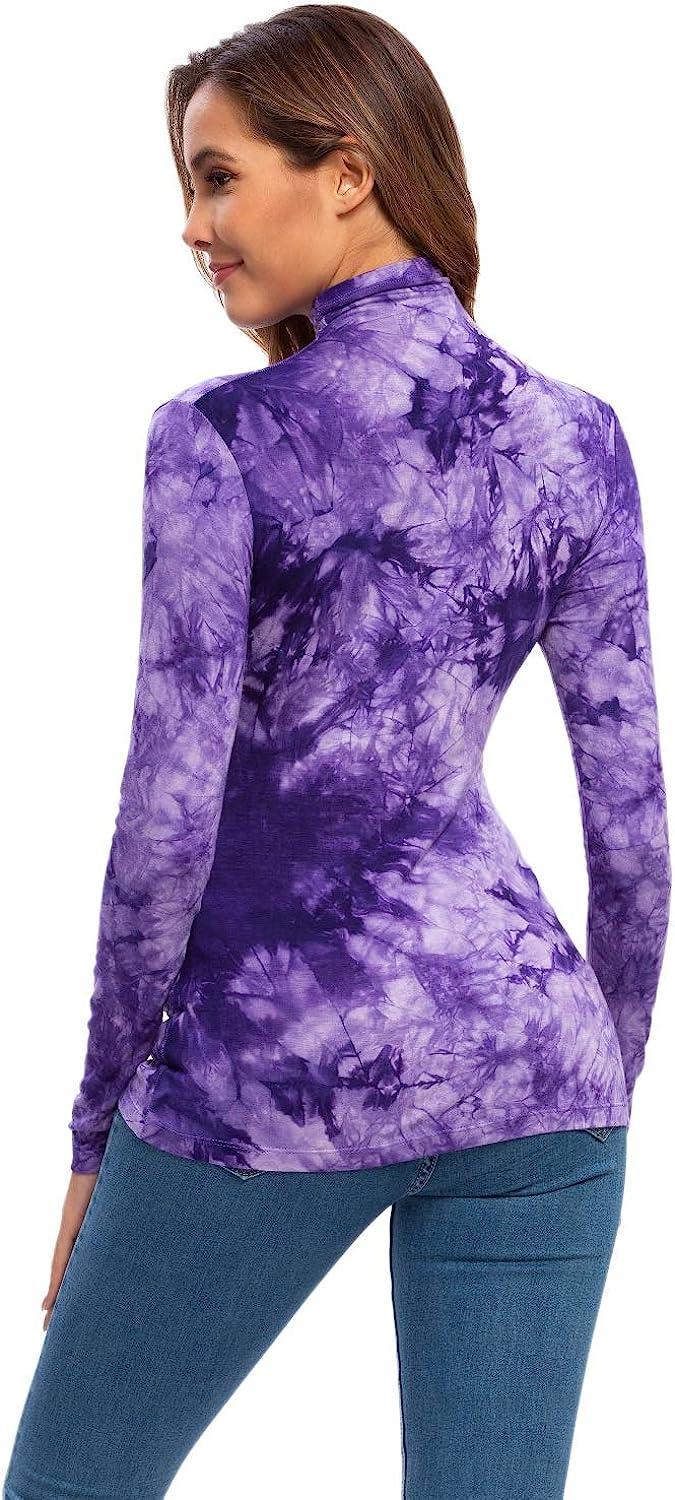 Womens Long Sleeve/Sleeveless Mock Turtleneck Stretch Fitted Underscrubs  Layer Tee Tops D39983 Violet Purple Small