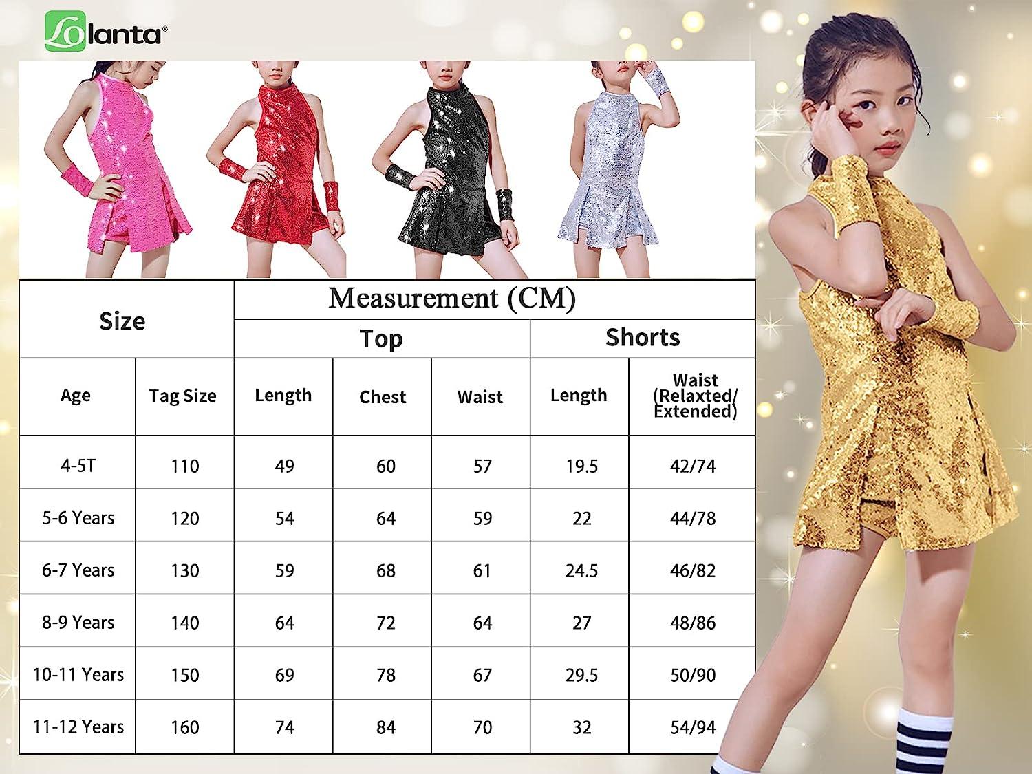 LOLANTA Girls Sequins Dance Clothes Dress 4-12 Yrs Sparkle Hip Hop Jazz Dance  Outfit, Sleeveless Top and Shorts Silver 10-11 Years