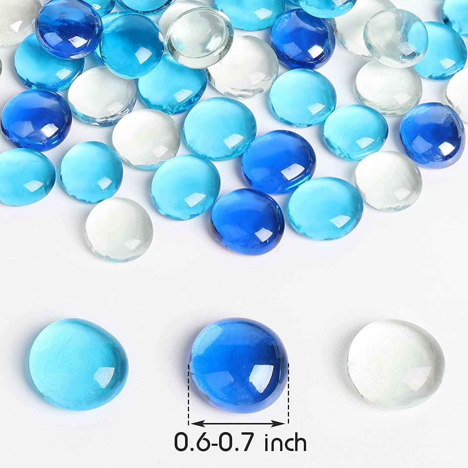 FUTUREPLUSX Flat Glass Marbles 1Lb, 100PCS Fill 0.3L Vol. Premium Blue  Mixed Color Flat Gems Fish Tank Rocks Vase Filler Beads Table Scatter Dcor  Mixed Blue