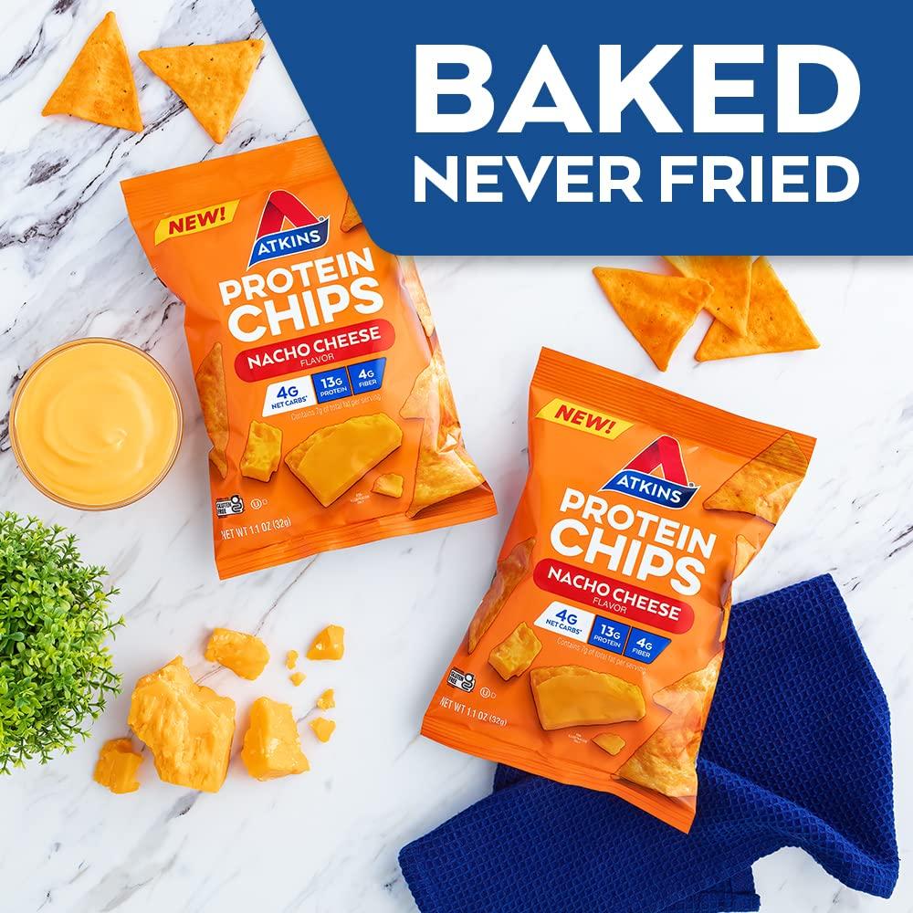 Atkins Protein Chips, Nacho Cheese, Keto Friendly, Baked Not Fried, 12