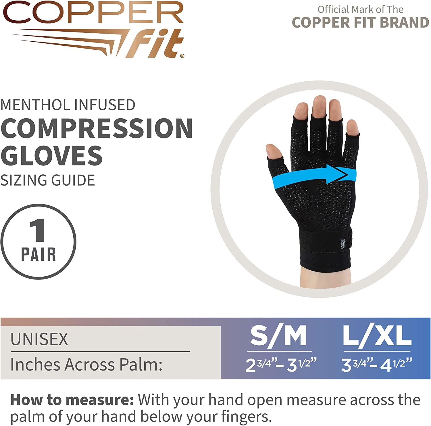 Copper Fit ICE Compression Gloves Infused with Menthol for Maximum  Recovery, Black, Large/X-Large