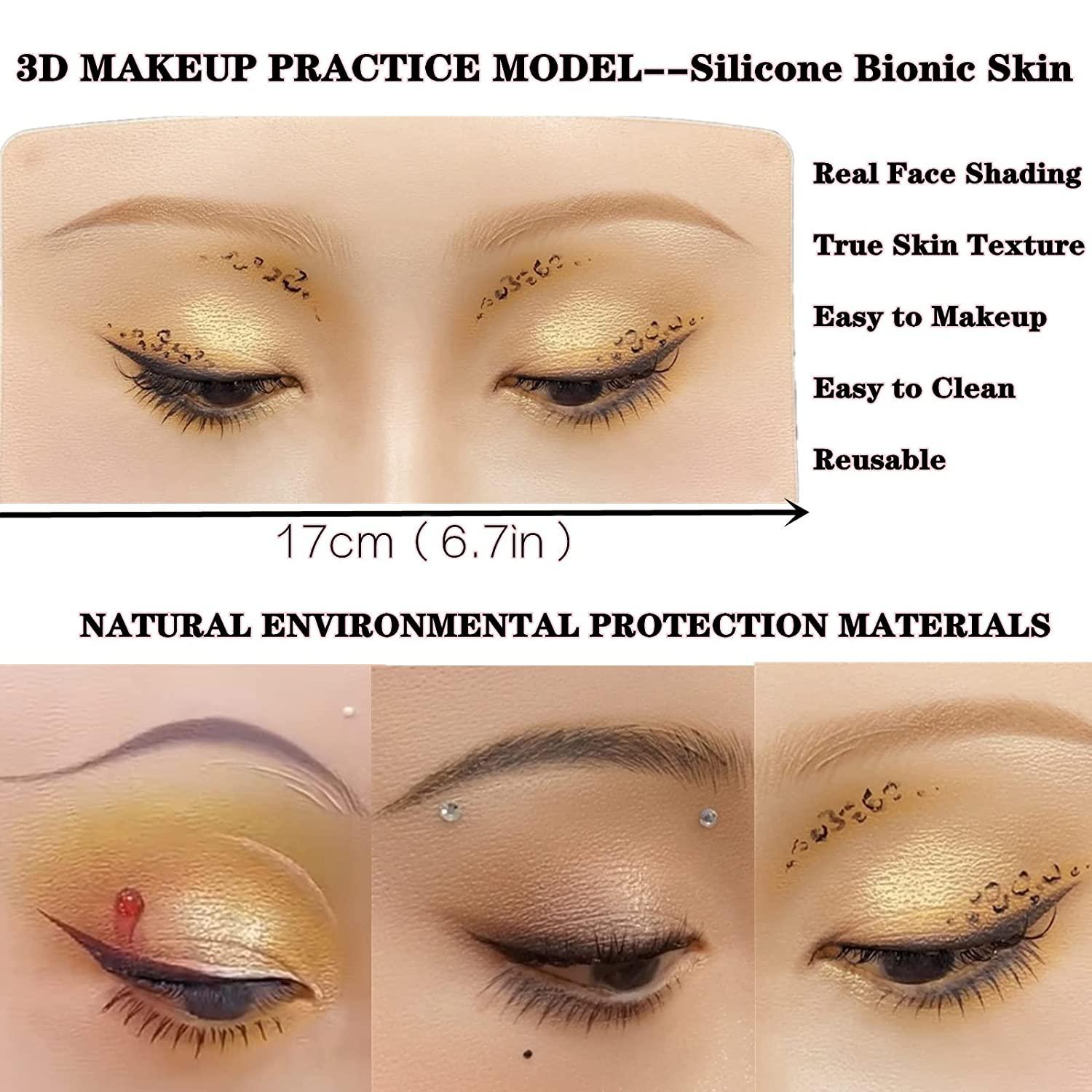 3D makeup Practice Face Board, Silicone Makeup Mannequin Face, Reusable  Beginner Practice Eye Makeup Face, Eye Fake Silicone, Makeup Artist Full  Face