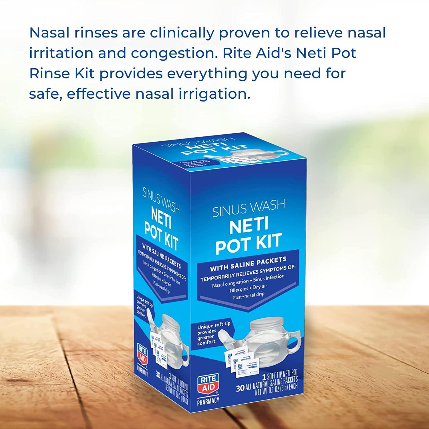 Rite Aid Neti Pot Nasal Rinse Kit with 30 Salt Packets 1 Kit Sinus