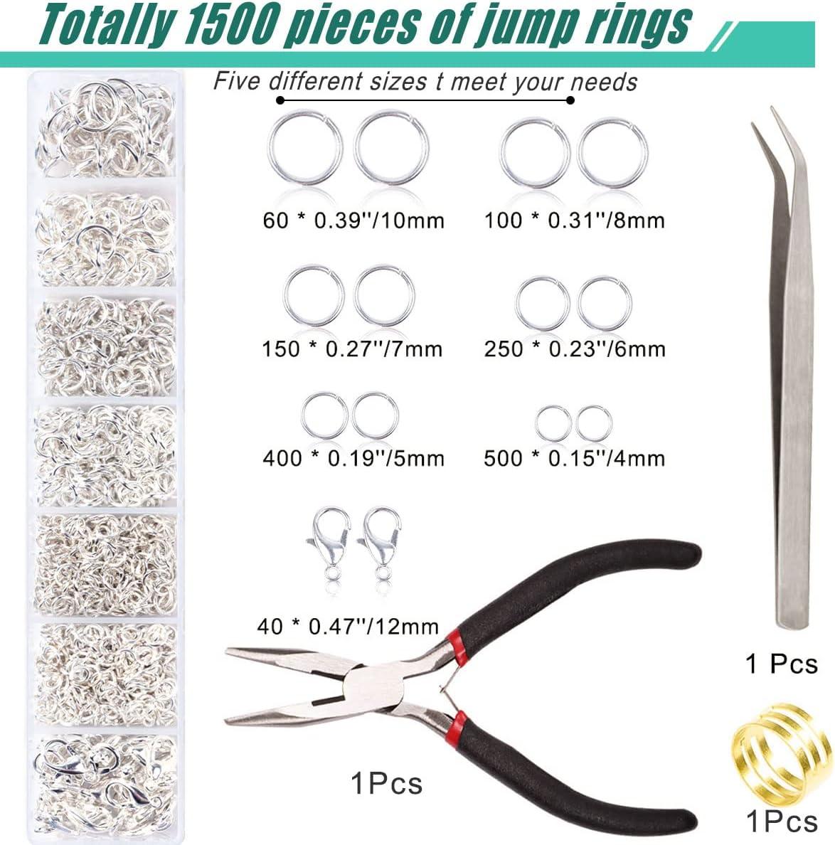 Jump Rings for Jewelry Making Kit 1500pcs Jewelry Repair Kit for Necklace  Bracelet Lobster Clasps and Closures Repair Supplies Kit with Pliers  Tweezers-Silver