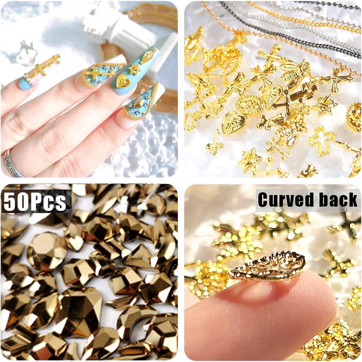18K Gold &Silver 3D Alloy Nail Art 3D Metal Nail Jewelry Retro Manicure  Charms
