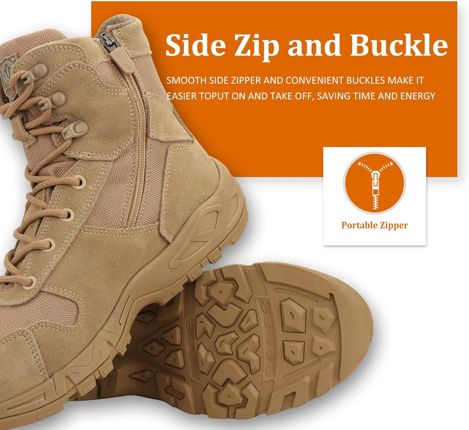 Stivali Tattici Uomo Militare Con Cerniera - 8 Pollici, Impermeabili E Antiscivolo - Per Lavoro O Outdoor - Foto 10