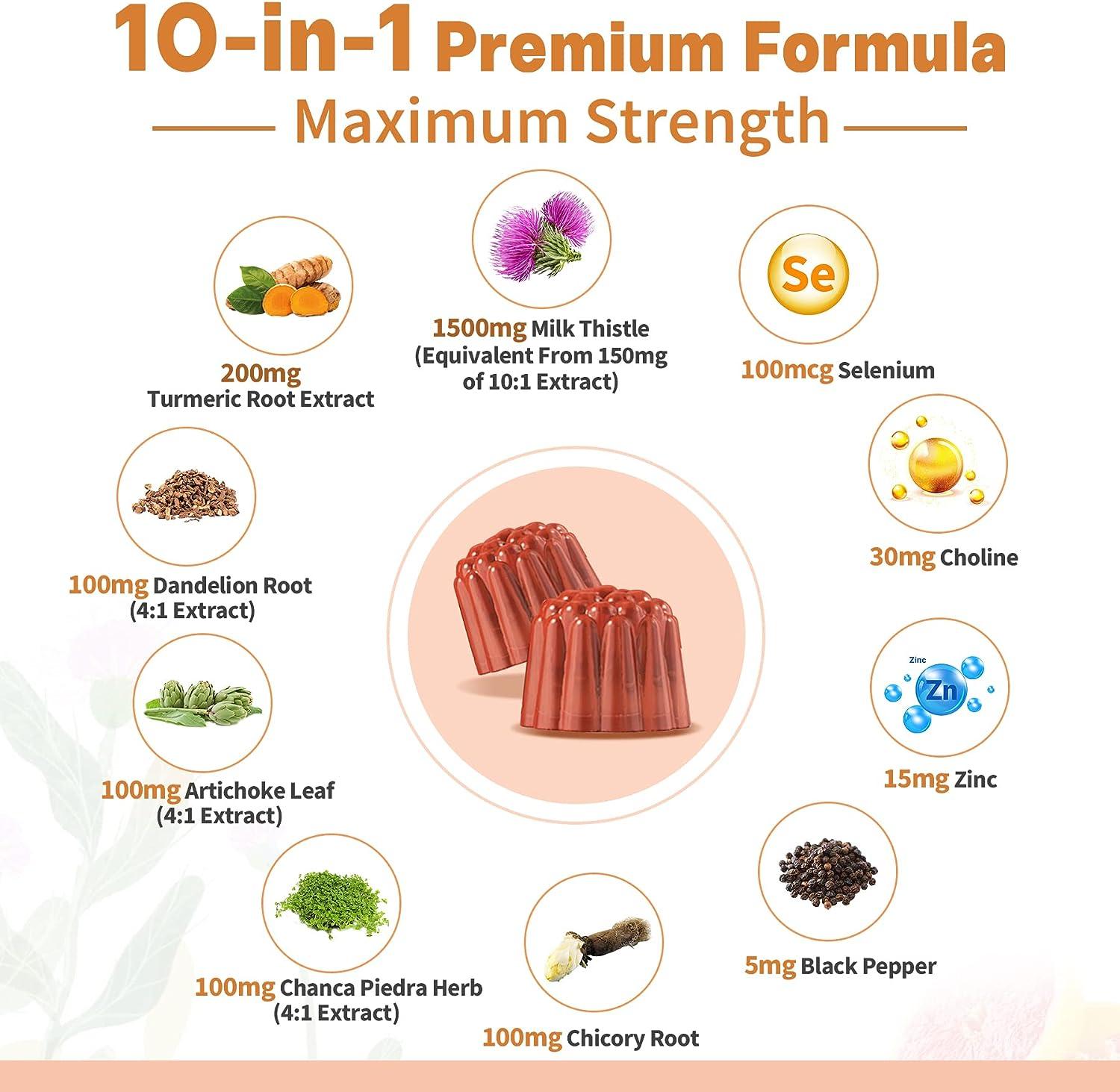 Milk Thistle Gummies 1500mg Sugar Free Liver Cleanse Detox & Repair