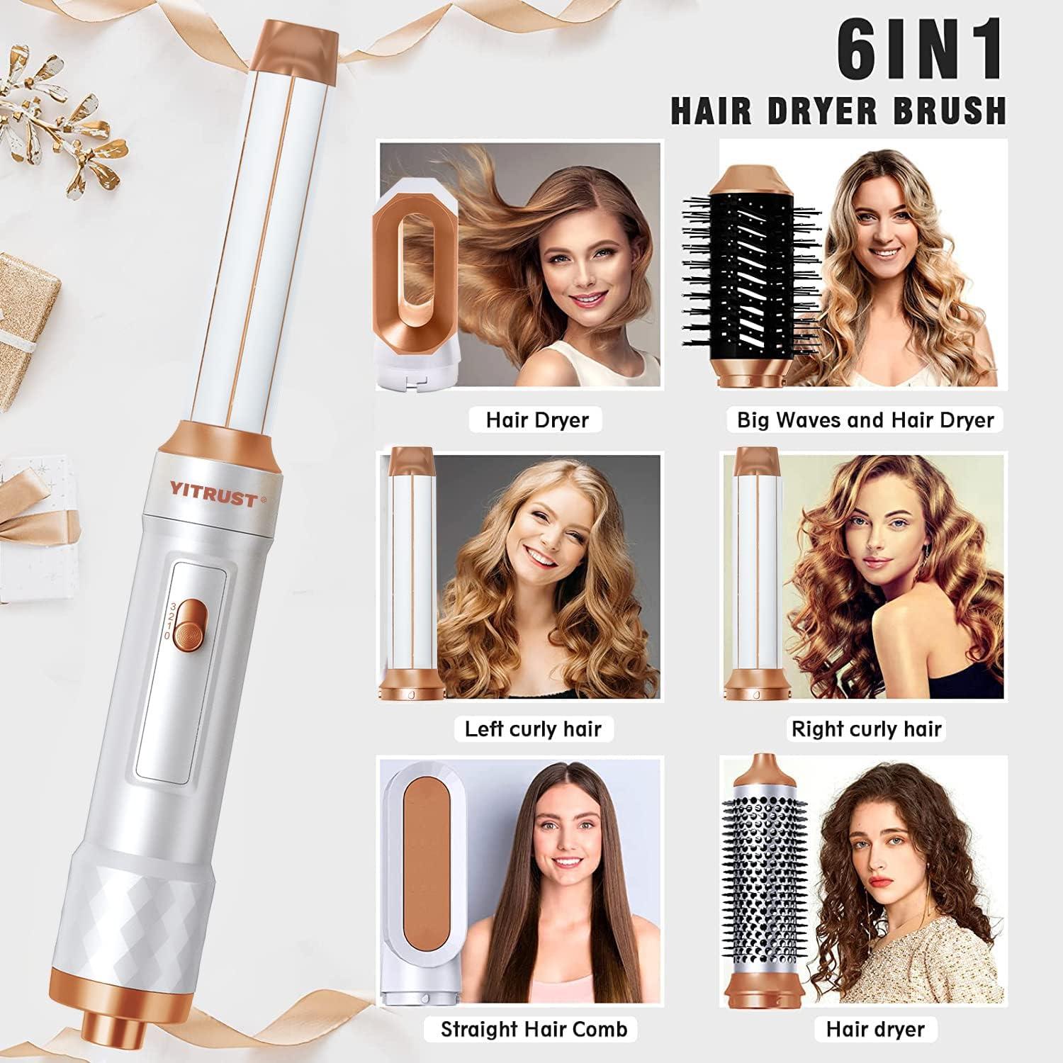 6 in 1 Hot Air Brush 2023 Ionic Hair Styling Tool Set White Gold