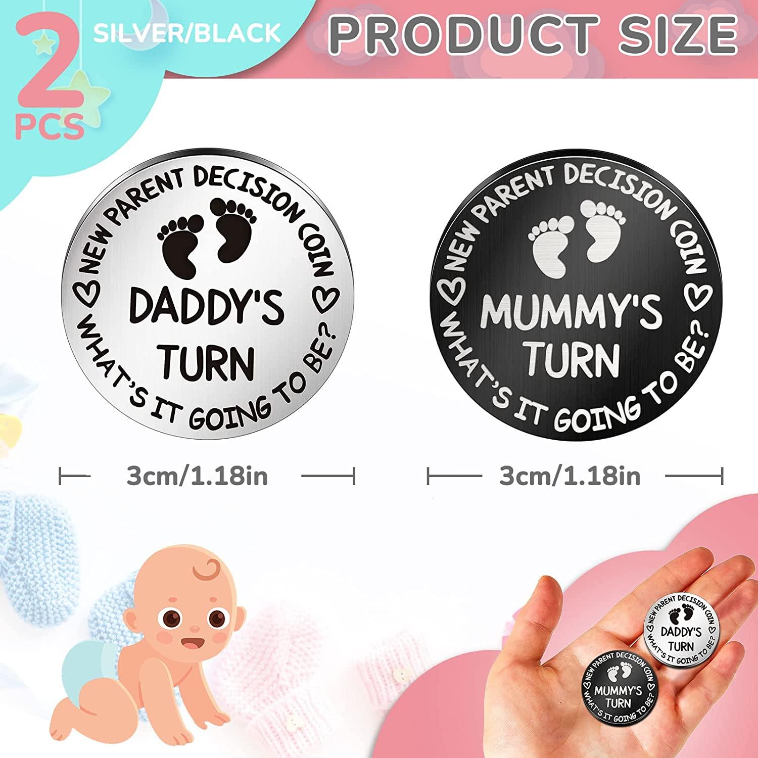 Hicarer 2 Pieces Fun New Parents Decision Coin Double Sided Decision Making  Coin New Baby Pregnancy Gift for First Time Mommy Daddy Push Present for  Christmas Thanksgiving Sliver and Black