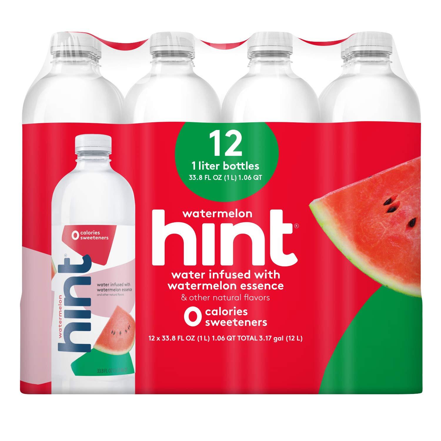Hint Water Watermelon 1 Liter Bottles Pack of 12 Zero Sugar, Zero