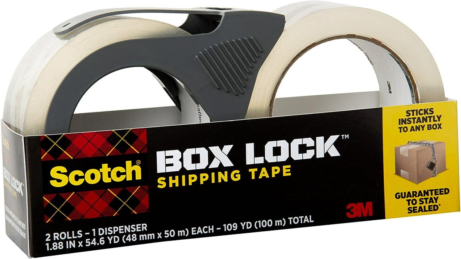 Scotch Box Lock Packaging Tape, 2 Rolls with 1 Refillable Dispenser, 1.