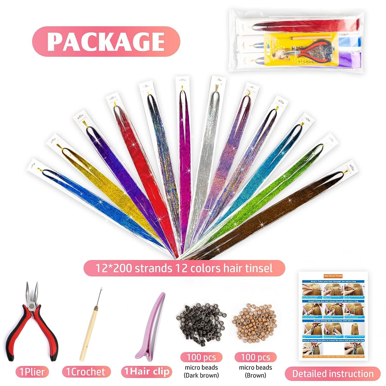 5 Pcs Hair Tinsel Kit with Tools and Beads Easy to Use 1000