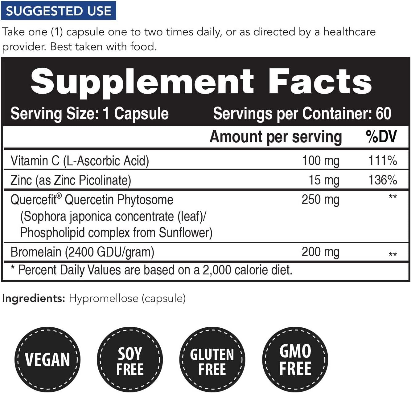 Quercetin Complete High Absorption Phytosome with Bromelain, Zinc
