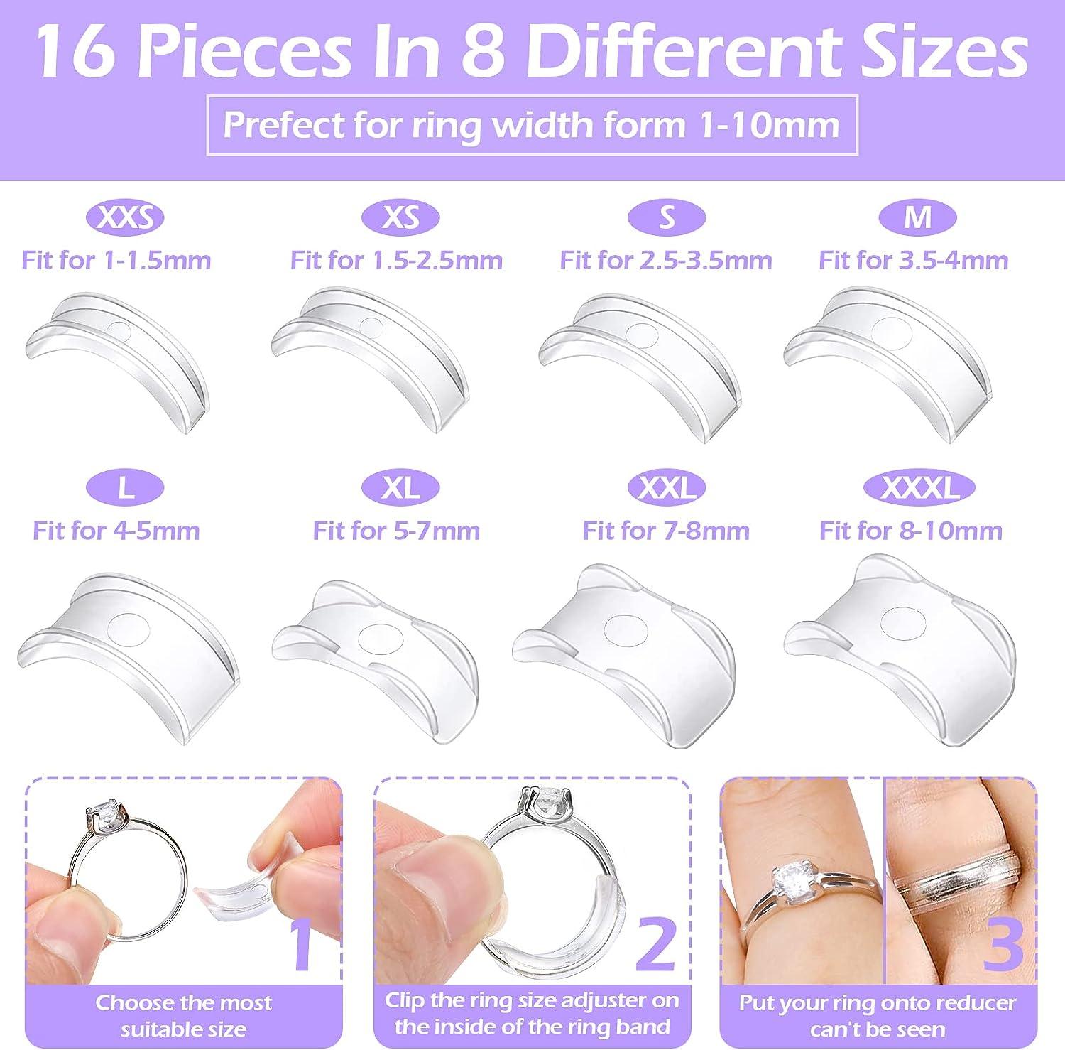 100 Pcs Ring Size Adjuster with Ring Size Measuring Tool for Loose Rings,  Plug-in Invisible Ring Spiral Silicone Tightener EVA Foam Ring Size Adjuster  Set with Polishing Cloth Fit Any Rings Sizes.