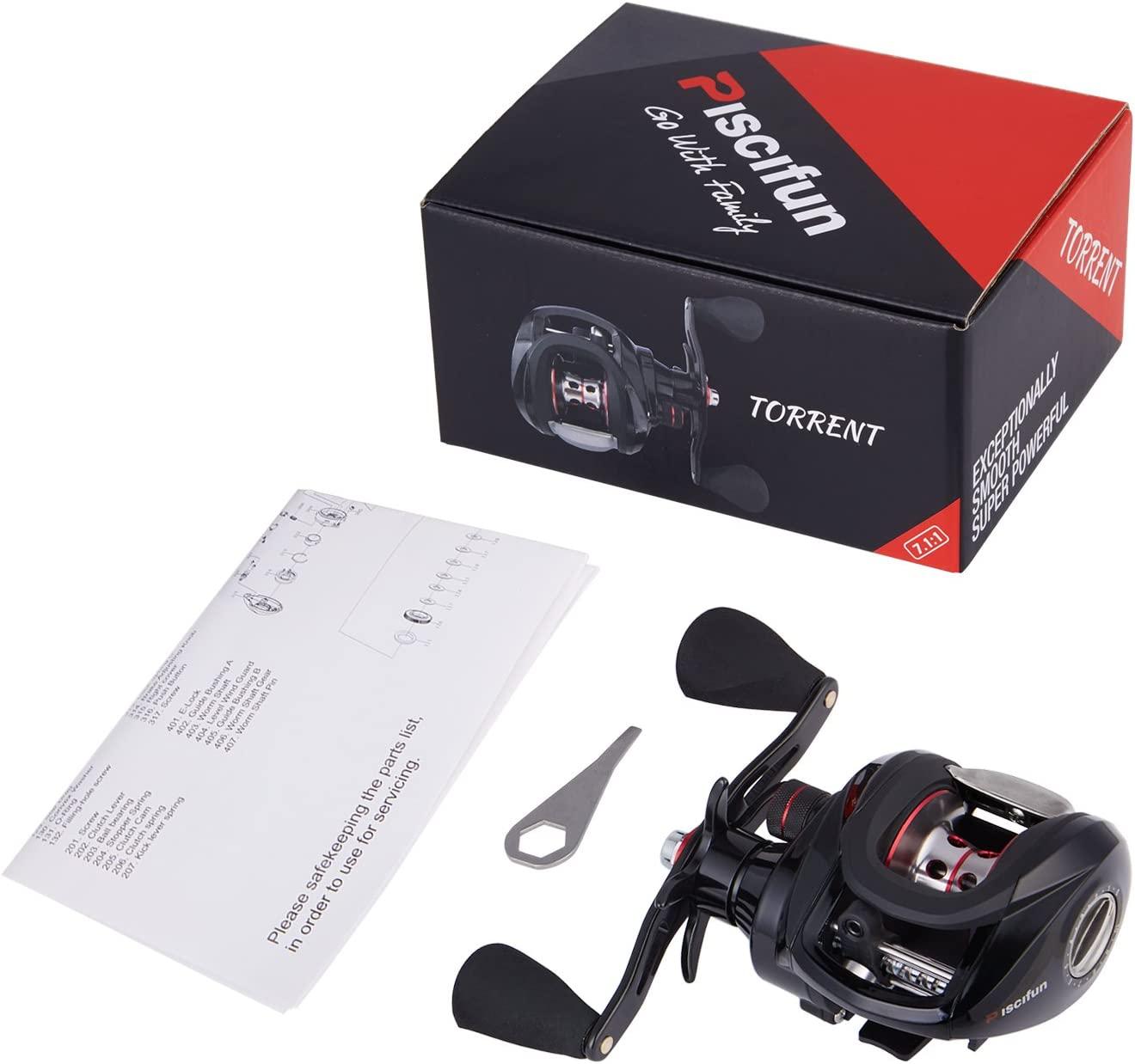 Piscifun Torrent Baitcaster Reel 18LB Koolstofvezel Drag 7.1: 1 Baitcasters Ongeëvenaard Betaalbare High-tech Innovatie Baitcasting Visserijrollen Linkshandig