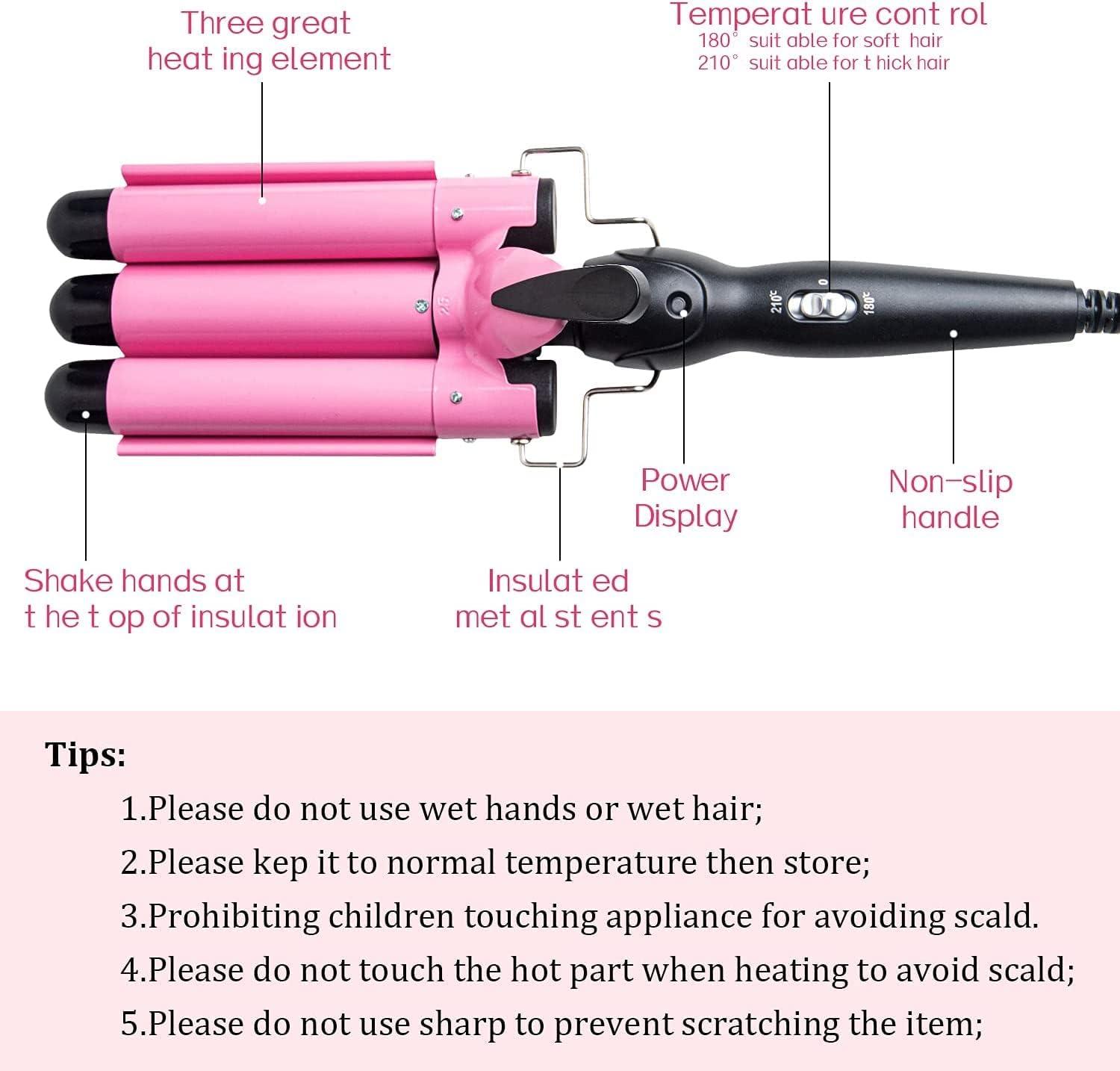 3 Barrel Curling Iron Wand 25mm Hair Crimper with Dual Voltage