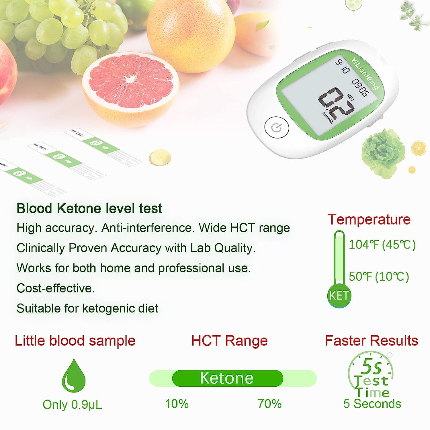 YiLianKang Blood Ketone Testing Kit Meter, 15 Strips, Lancets, Lancing Device Ketosis Check