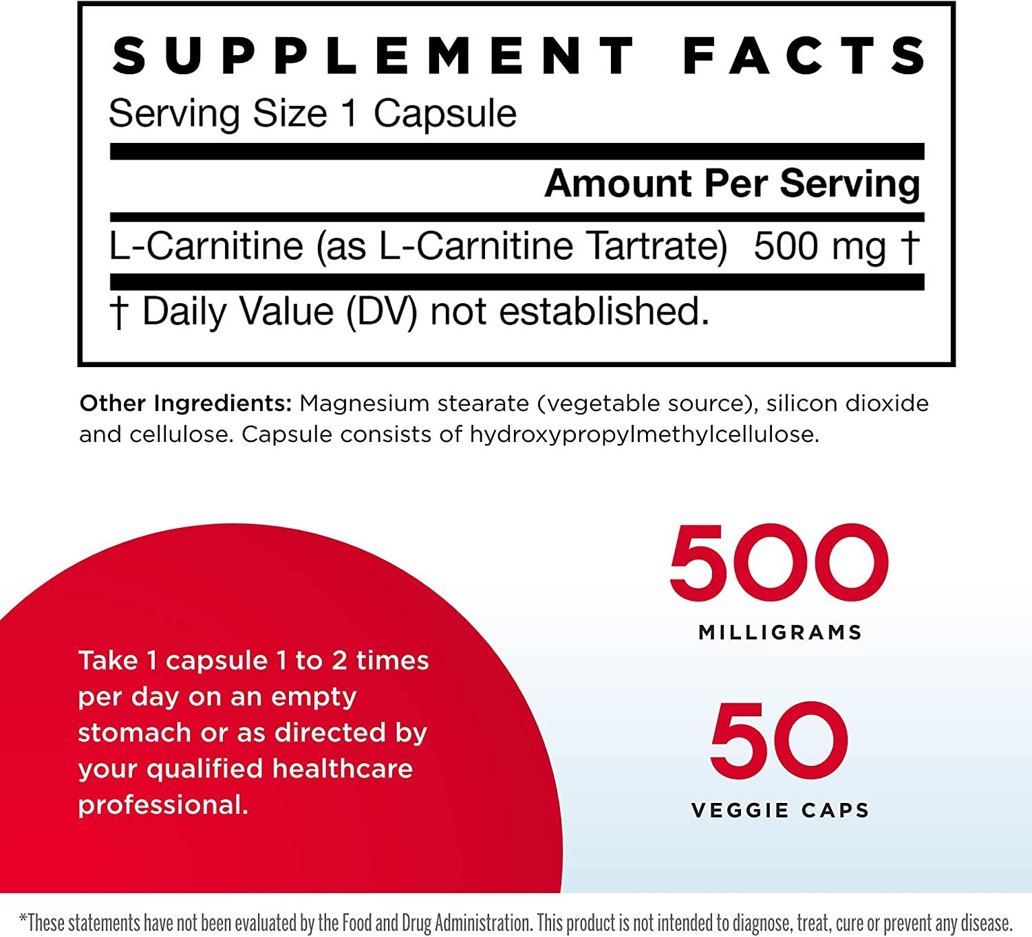 Jarrow Formulas L-Carnitine 500 mg - 50 Veggie Caps for Energy & Fat  Metabolism | Buy Now with Express International Delivery | GoSupps.com