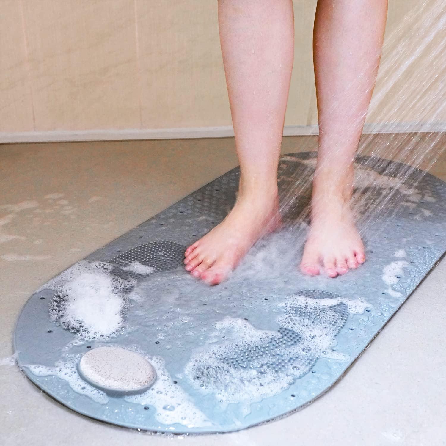 Foot Scrubber Shower Mat with Pumice Stone 80 * 40 cm Anti-Slip Shower Foot  Scrubber Mat Flexible TPE Foot Scrubber for Shower Floor No-Slip Shower Mat  for Feet Massage Exfoliation