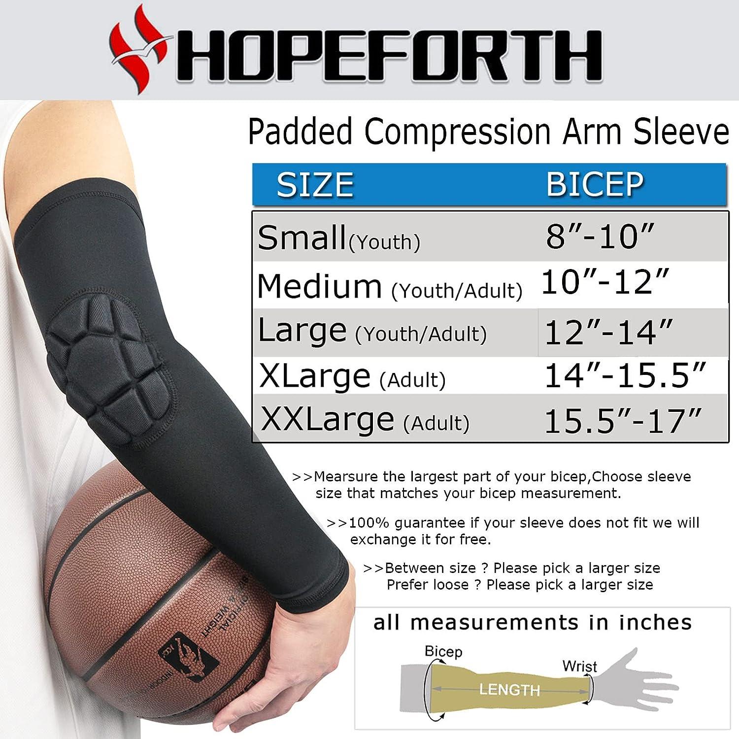 HOPEFORTH 2PCS Padded Elbow Sleeves Compression Arm Protective Support  Black Elbow Pad Small