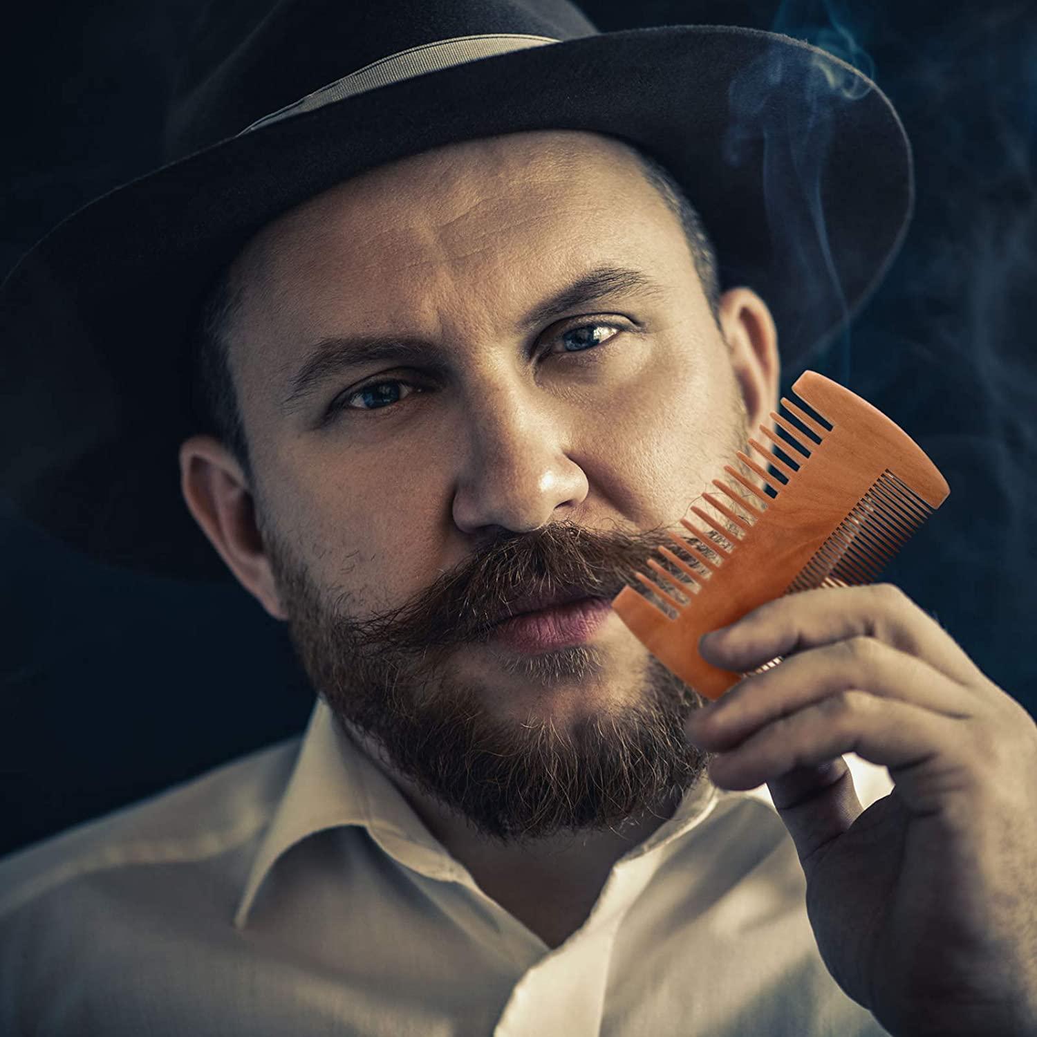 6 Pieces Beard Comb Natural Sandalwood Wooden Moustaches Combs Dual