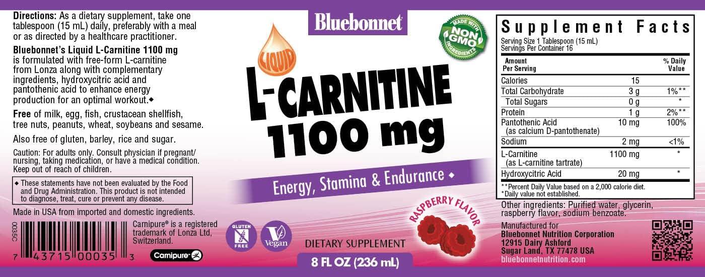 Bluebonnet Liquid L-Carnitine 1100mg Raspberry 8 fl oz