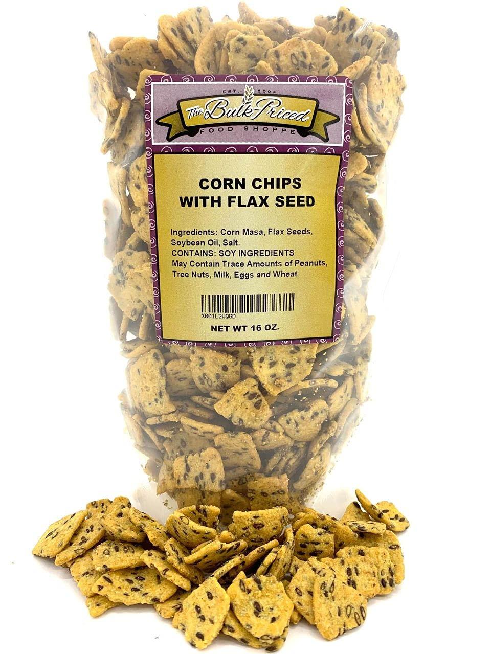 Corn Chips with Flax Seed, Healthy Snacks, Bulk Size (1 lb. Resealable