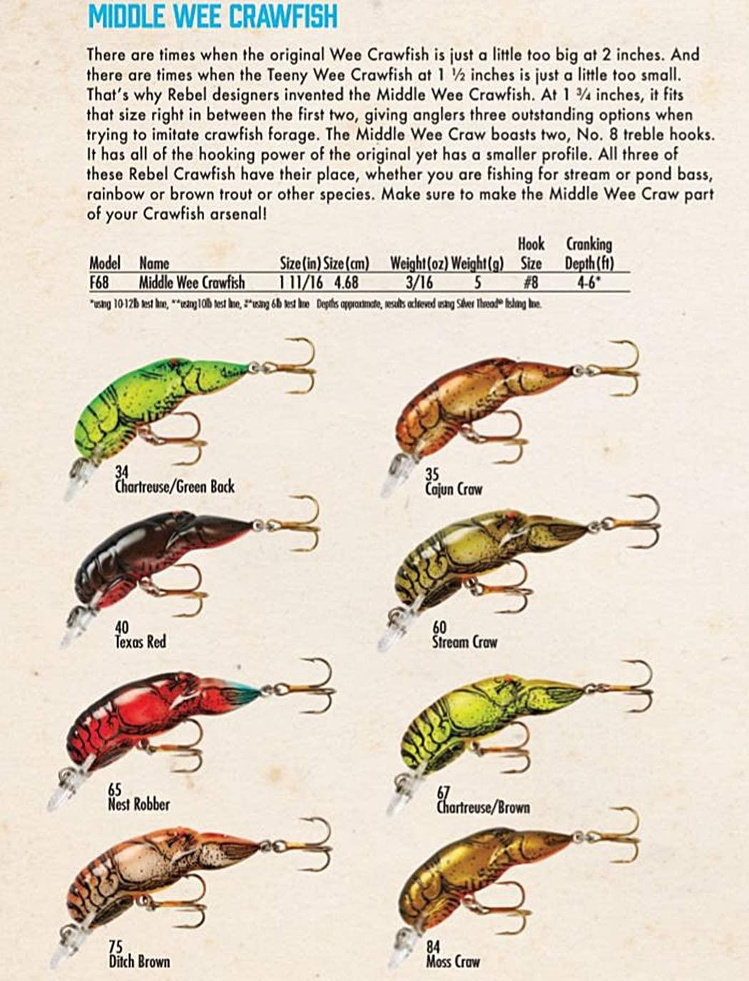 Rebel Lures Realistic Crawfish Crankbait Fishing Lure Ditch/Brown Wee